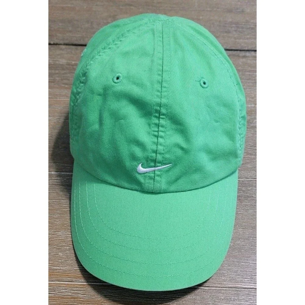 Vintage Green Nike Hat Small White Swoosh Gray Tag Lightweight Adjustable Y2K